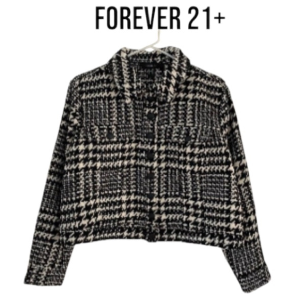 3X Plus Size Gorgeous Houndstooth Cropped Jacket from FOREVER 21+